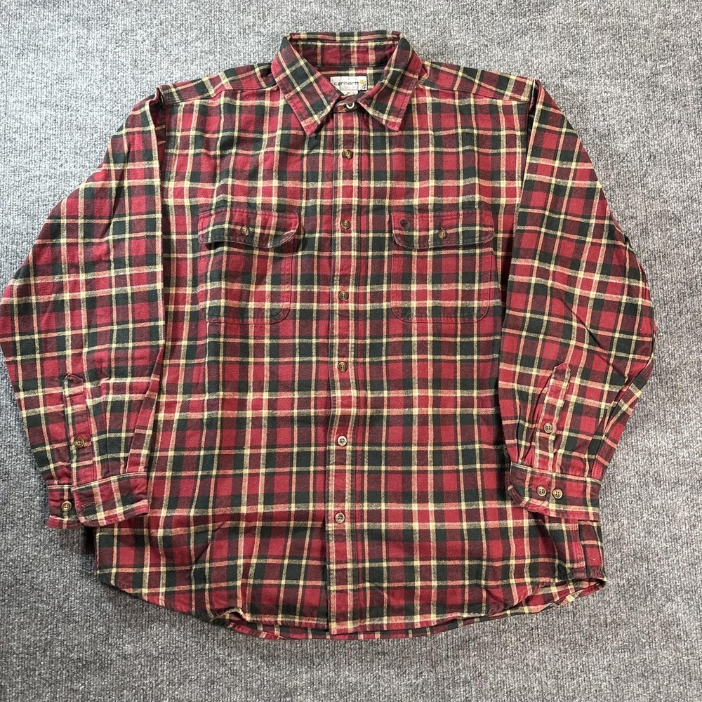 Carhartt Shirt Mens XL Red Plaid Flannel Long Sleeve Button Up Pockets Workwear‎